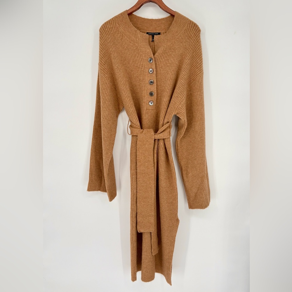 MARISSA WEBB ARIE RIBBED CASHMERE BLEND HENLEY MIDI SWEATER DRESS IN CAMEL - Picture 4 of 13
